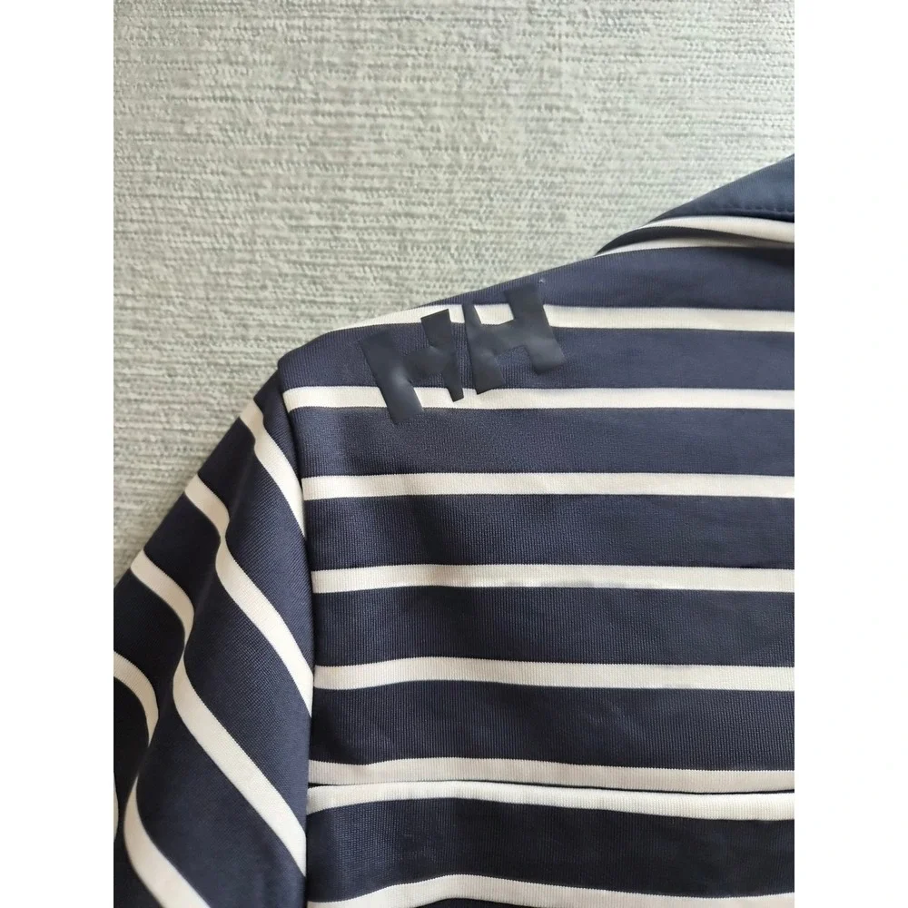 Helly Hansen Jacket Womens Large Blue White Striped Collared No Zip Casual